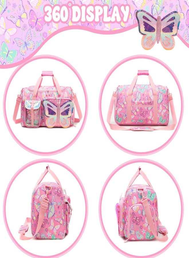Oruiji Butterfly Kids Duffle Bag Girls Ballet Dance Bag Overnight Travel Bags for Girls Gymnastics Sports Bags for Kids with Shoe Compartment - Image 3